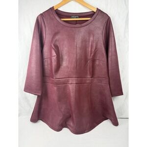 Lane Bryant Faux Leather Peplum Top Burgundy Illusion Collection 14/16 NWT